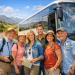 Reisegruppe vor Reisebus